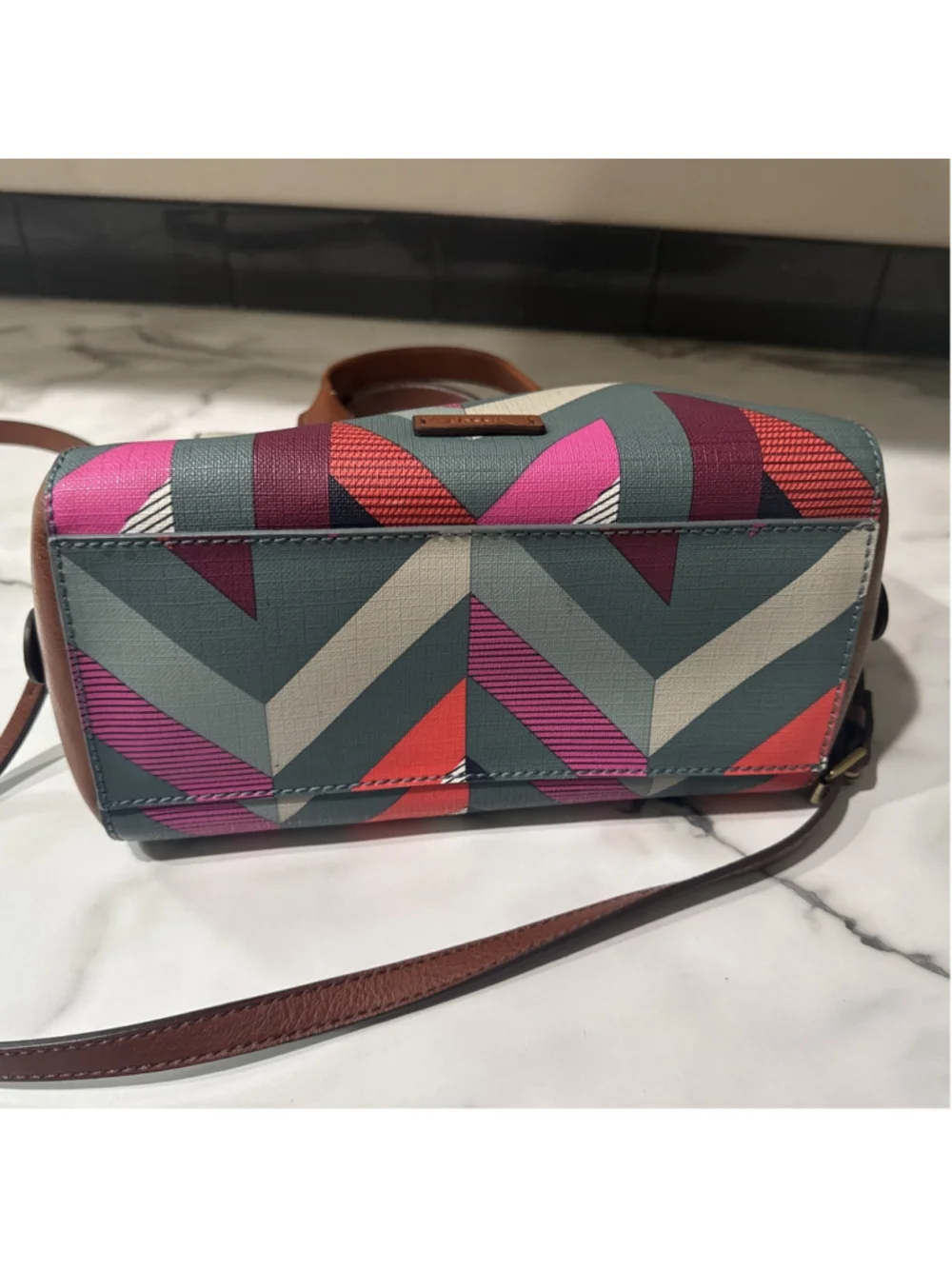 FOSSIL FIONA CHEVRON MULTI-COLOR SATCHEL CROSSBODY Purse Bag Read